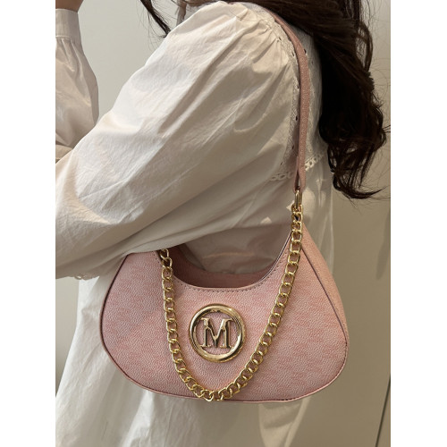 高級質感法式復古腋下女士包包新款休閒單肩包百搭印花鏈條馬鞍包