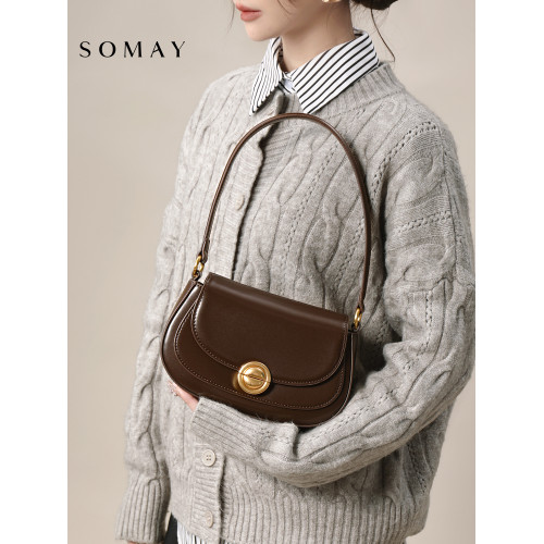 馬鞍包包女式2026新款秋冬百搭單肩斜後後背包女款小衆紅色婚包女包小