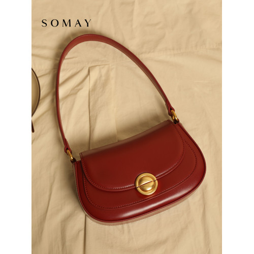 馬鞍包包女式2026新款秋冬百搭單肩斜後後背包女款小衆紅色婚包女包小