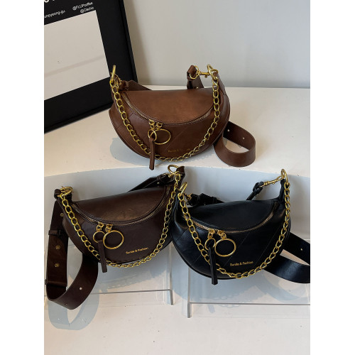 秋冬休閒鏈條包包女士2026新款潮時尚百搭單肩斜後後背包高級感馬鞍包