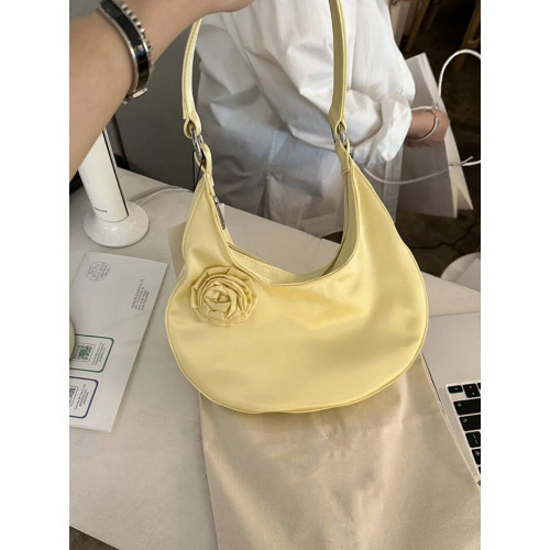 hai花朵月牙包包小衆設計淑女復古絲綢緞面玫瑰花手拎腋下單肩包