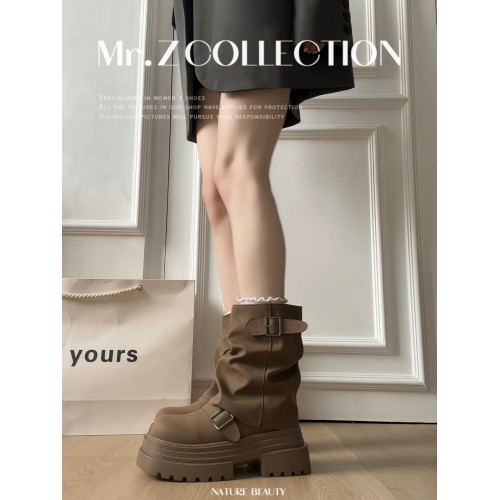 棕色美拉德馬丁靴女2026新款秋季厚底增高褲琯短筒英倫風堆堆靴子