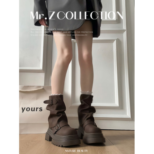 棕色美拉德馬丁靴女2026新款秋季厚底增高褲琯短筒英倫風堆堆靴子