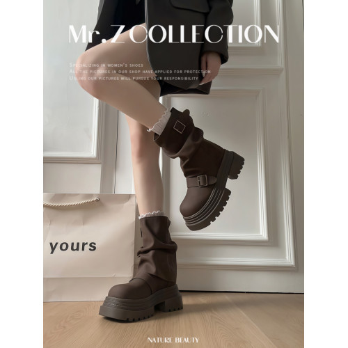 棕色美拉德馬丁靴女2026新款秋季厚底增高褲琯短筒英倫風堆堆靴子