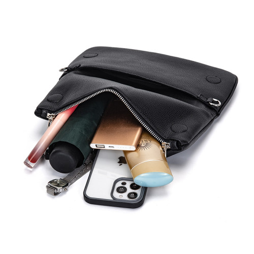 ZV 法式設計 燙鑽 百搭 黑色牛皮雙層單肩包 斜後後背包 ZV 法式設計 燙鑽 百搭 黑色牛皮雙層單肩包 斜後後背包