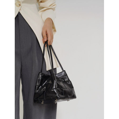 PANLULUPAN小衆設計頭層油蠟牛皮編織手提單肩斜背通勤女小方水桶