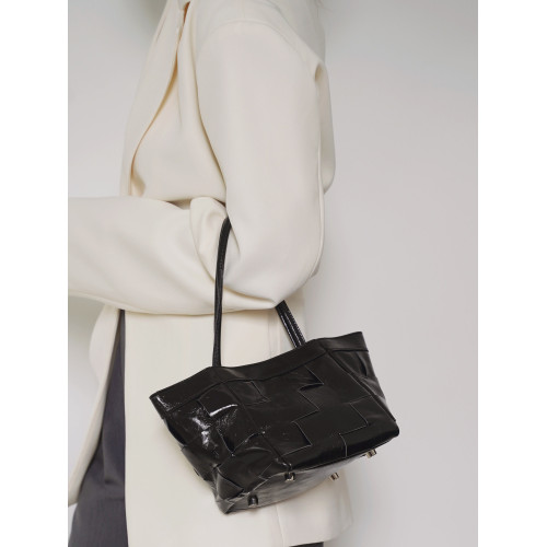 PANLULUPAN小衆設計頭層油蠟牛皮編織手提單肩斜背通勤女小方水桶