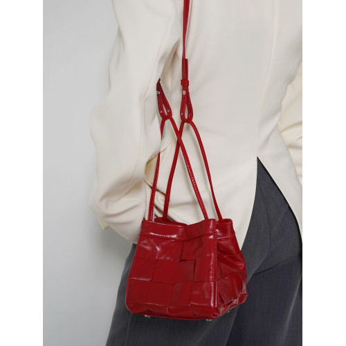 PANLULUPAN小衆設計頭層油蠟牛皮編織手提單肩斜背通勤女小方水桶