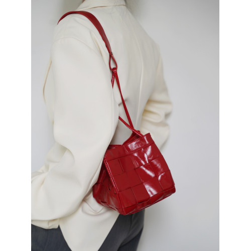 PANLULUPAN小衆設計頭層油蠟牛皮編織手提單肩斜背通勤女小方水桶