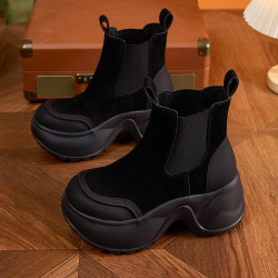 真皮內增高馬丁靴女2025秋冬季新款加絨英倫風厚底菸筒切爾西短靴