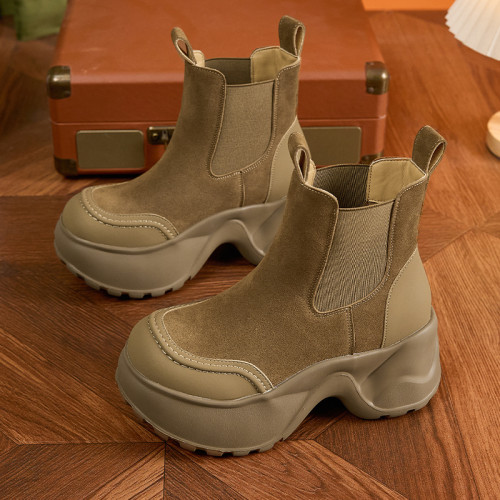 真皮內增高馬丁靴女2025秋冬季新款加絨英倫風厚底菸筒切爾西短靴