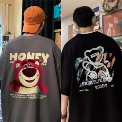 加肥加大碼純棉短袖t恤男士夏季港風重磅寬鬆半袖卡通印花上衣潮