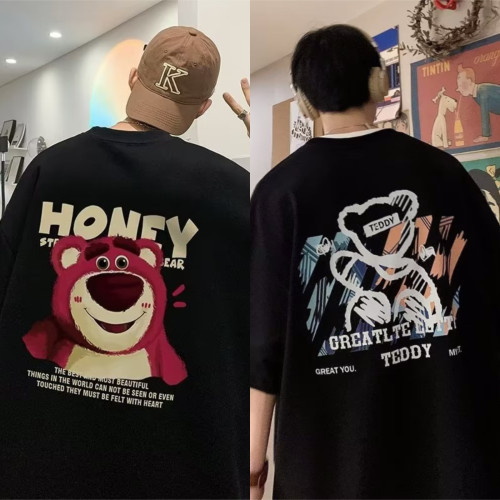 加肥加大碼純棉短袖t恤男士夏季港風重磅寬鬆半袖卡通印花上衣潮