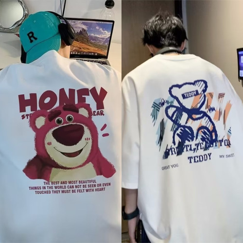 加肥加大碼純棉短袖t恤男士夏季港風重磅寬鬆半袖卡通印花上衣潮