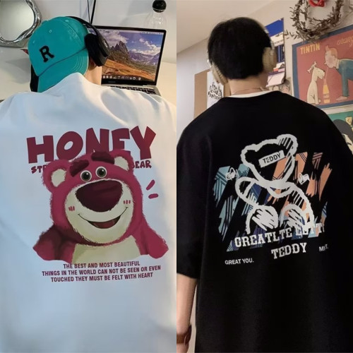 加肥加大碼純棉短袖t恤男士夏季港風重磅寬鬆半袖卡通印花上衣潮