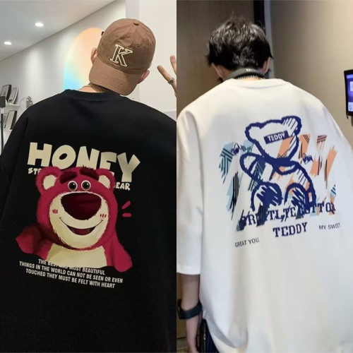 加肥加大碼純棉短袖t恤男士夏季港風重磅寬鬆半袖卡通印花上衣潮