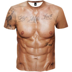 猛男肌肉裝短袖男T恤衫搞怪笑個性逼真假胸肌假腹肌年會表演衣服