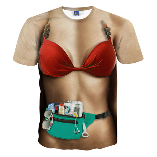 猛男肌肉裝短袖男T恤衫搞怪笑個性逼真假胸肌假腹肌年會表演衣服