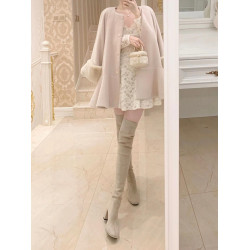 西魚許5050方頭粗跟瘦腿過膝長靴女高跟高筒靴秋冬顯瘦彈力長筒靴