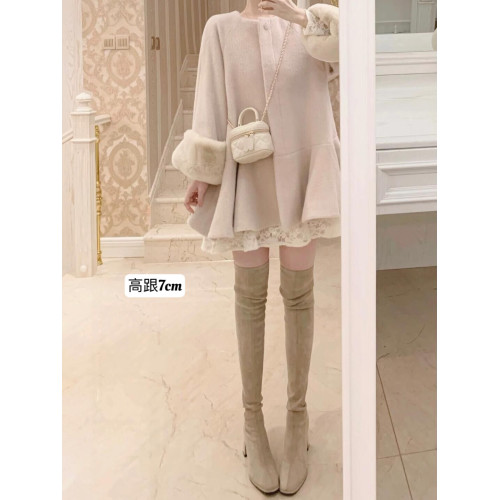 西魚許5050方頭粗跟瘦腿過膝長靴女高跟高筒靴秋冬顯瘦彈力長筒靴