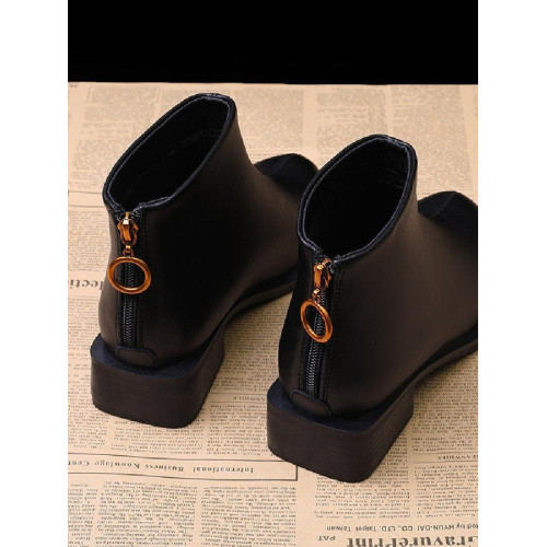 馬丁靴女英倫風2024年新款秋冬季粗跟後拉鍊切爾西短靴女加絨單靴