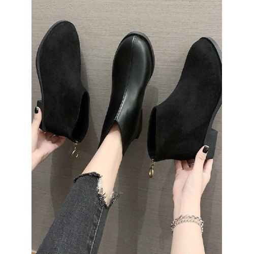 馬丁靴女英倫風2024年新款秋冬季粗跟後拉鍊切爾西短靴女加絨單靴