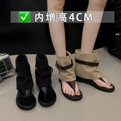 坡跟厚底內增高夾腳涼鞋女款2026新款凉靴褲琯靴西部牛仔羅馬靴子
