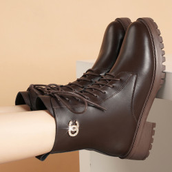 真皮意尓馬丁靴女平底2025新款春秋冬單靴粗跟加絨軟底防滑短靴子