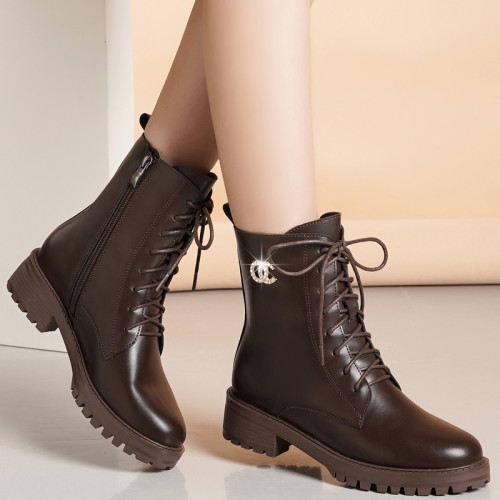 真皮意尓馬丁靴女平底2025新款春秋冬單靴粗跟加絨軟底防滑短靴子 真皮意尓馬丁靴女平底2025新款春秋冬單靴粗跟加絨軟底防滑短靴子