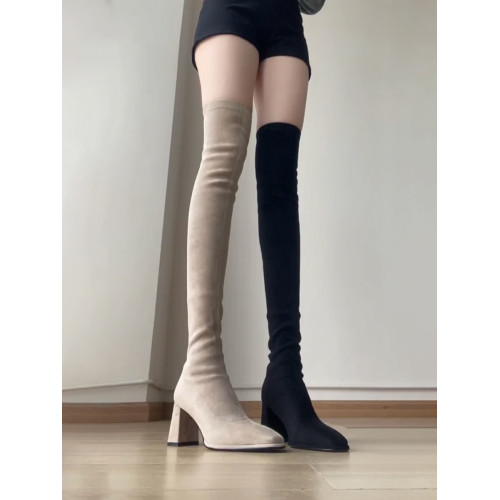 過膝長靴女款2026新款冬季方頭粗高跟爆款鞋子瘦瘦靴高筒彈力靴子