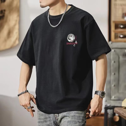 重磅純棉男士短袖t恤男美式個性字母印花圓領夏季260g半袖體恤衫