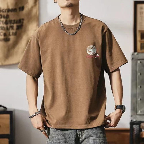 重磅純棉男士短袖t恤男美式個性字母印花圓領夏季260g半袖體恤衫