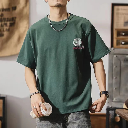 重磅純棉男士短袖t恤男美式個性字母印花圓領夏季260g半袖體恤衫