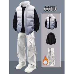 潮流新款冬季棉馬甲男士高級感漸變色痞帥加厚坎肩羽絨棉服外套男