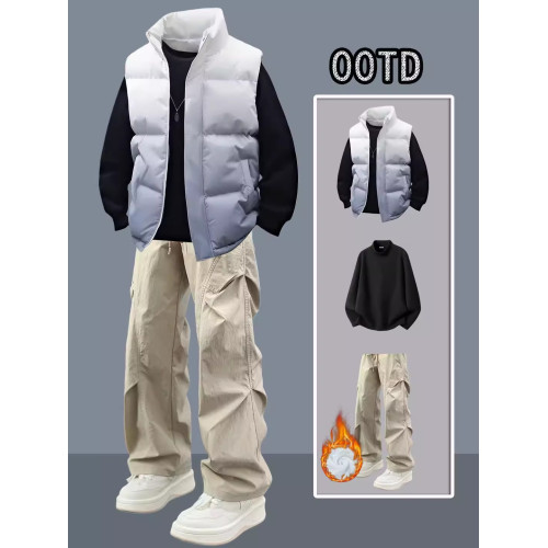 潮流新款冬季棉馬甲男士高級感漸變色痞帥加厚坎肩羽絨棉服外套男