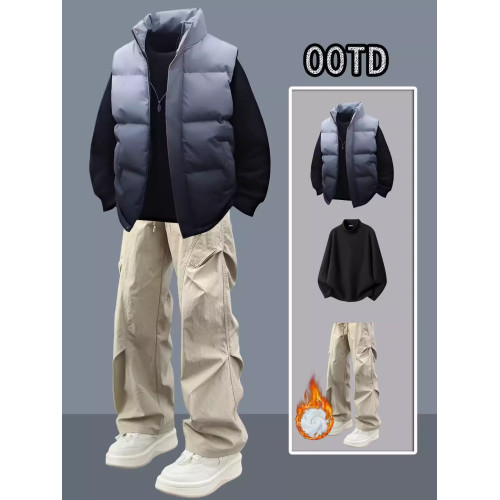 潮流新款冬季棉馬甲男士高級感漸變色痞帥加厚坎肩羽絨棉服外套男