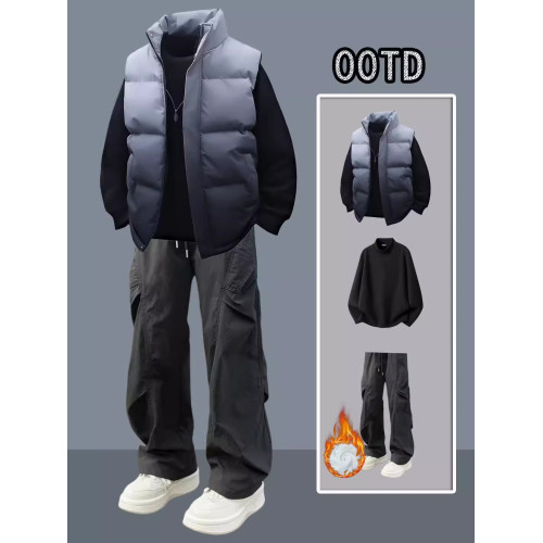 潮流新款冬季棉馬甲男士高級感漸變色痞帥加厚坎肩羽絨棉服外套男