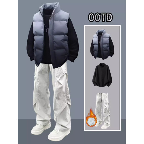 潮流新款冬季棉馬甲男士高級感漸變色痞帥加厚坎肩羽絨棉服外套男