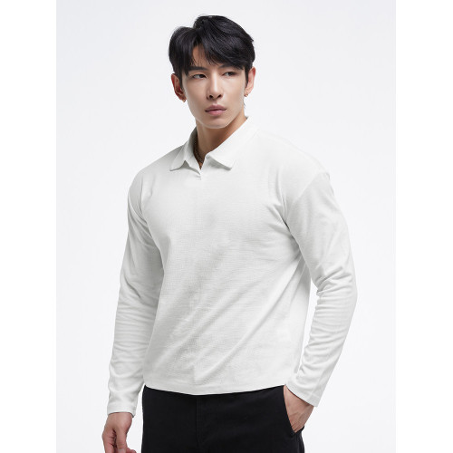 秋冬新款t恤新中式亨利領長袖polo衫簡約純色健身男士上衣