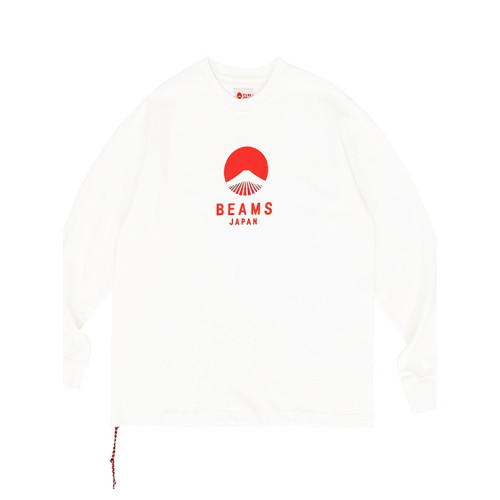 BEAMS經典富士山印花長袖T恤男圓領日系潮牌寬鬆純棉套頭打底上衣