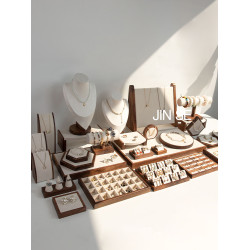 胡桃木米色絨布大組合飾品陳列櫥窗道具擺攤首飾架項鍊架手鐲架