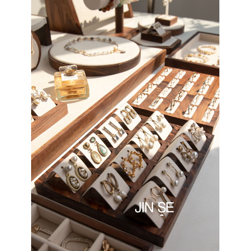 胡桃木米色絨布大組合飾品陳列櫥窗道具擺攤首飾架項鍊架手鐲架