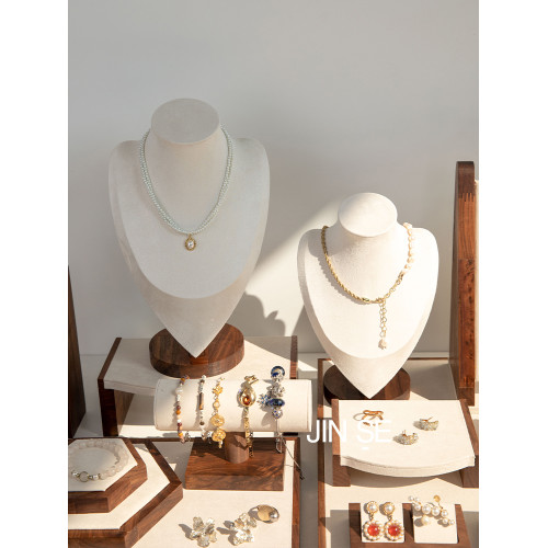 胡桃木米色絨布大組合飾品陳列櫥窗道具擺攤首飾架項鍊架手鐲架