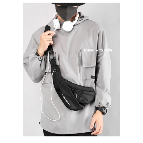 時尚胸包潮款休閒胸前小挎包男士單肩包百搭款運動胸包潮流斜後後背包