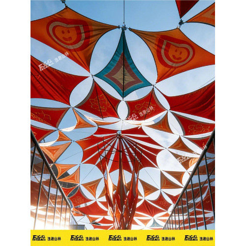 三角形天幕遮陽異形印花遮陽布牛津布戶外雨棚泳池庭院景區遮陽布