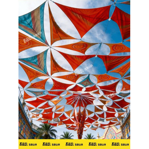 三角形天幕遮陽異形印花遮陽布牛津布戶外雨棚泳池庭院景區遮陽布