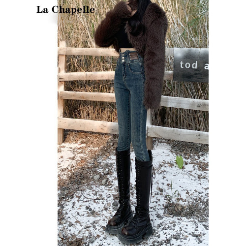 拉夏貝爾復古藍高腰緊身加絨牛仔褲女2026秋冬新款修身鉛筆小腳褲 拉夏貝爾復古藍高腰緊身加絨牛仔褲女2026秋冬新款修身鉛筆小腳褲