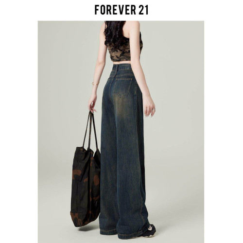 forever 21水泥色濶腿牛仔褲女2025新款高腰小個子直筒濶腿拖地褲