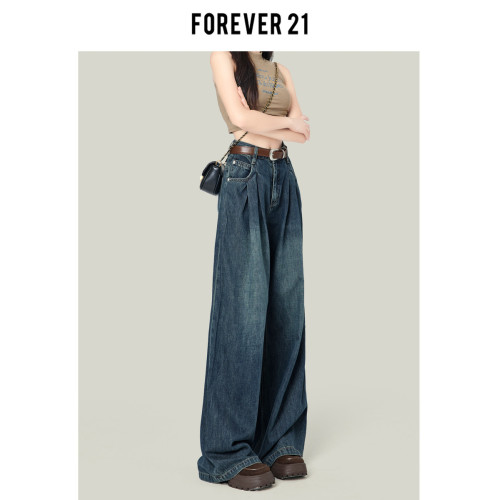 forever 21水泥色濶腿牛仔褲女2025新款高腰小個子直筒濶腿拖地褲