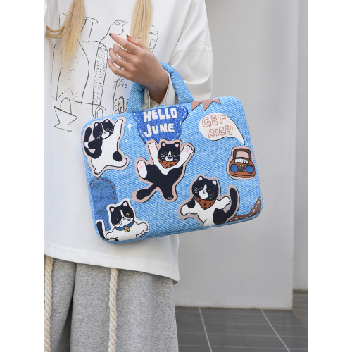 可愛塗鴉貓咪筆記型電腦包女手提11寸ipad 平板保護套15寸收納包